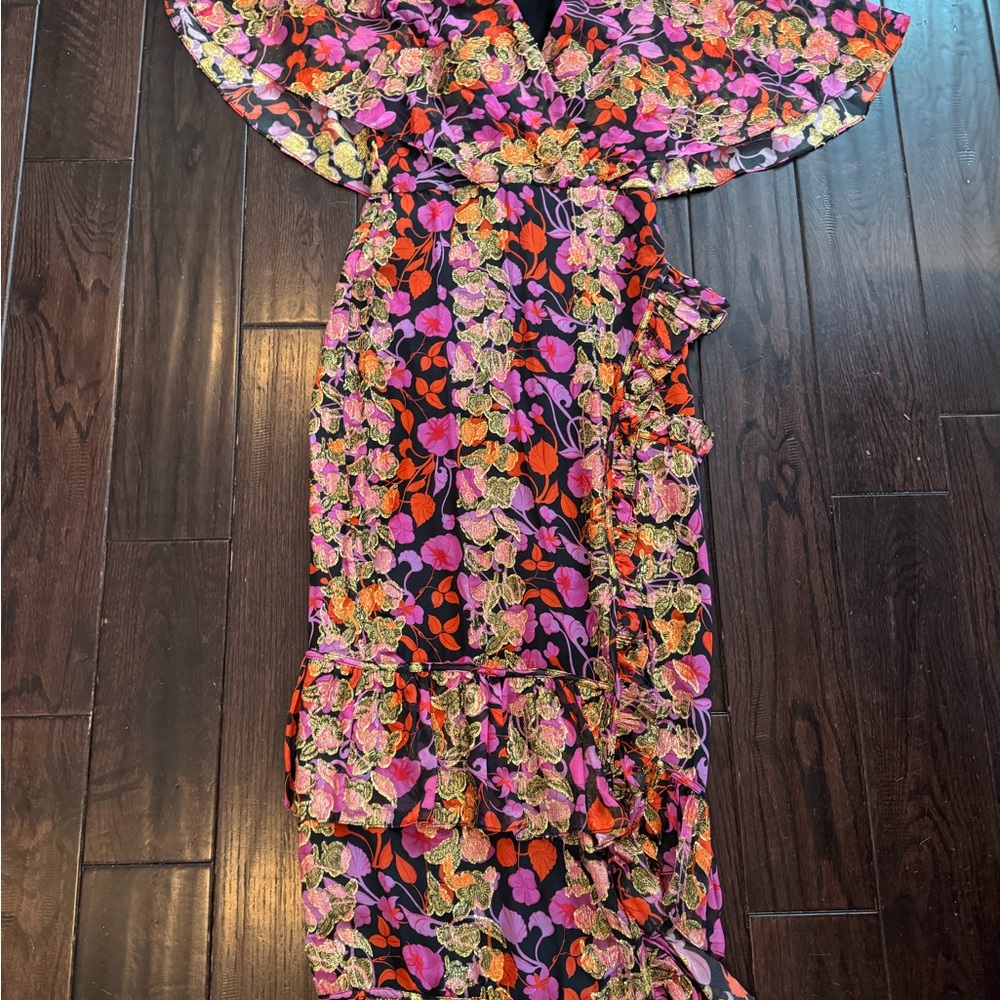 SALONI Black Dress with Pink and Orange Floral Design